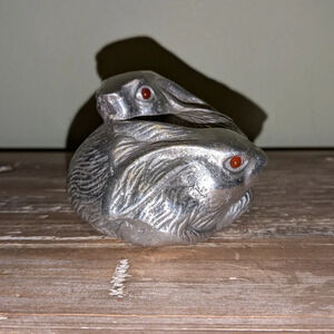 Vintage C.1992 Arthur Court Aluminum Dual "Intertwined" Rabbits Paperweight